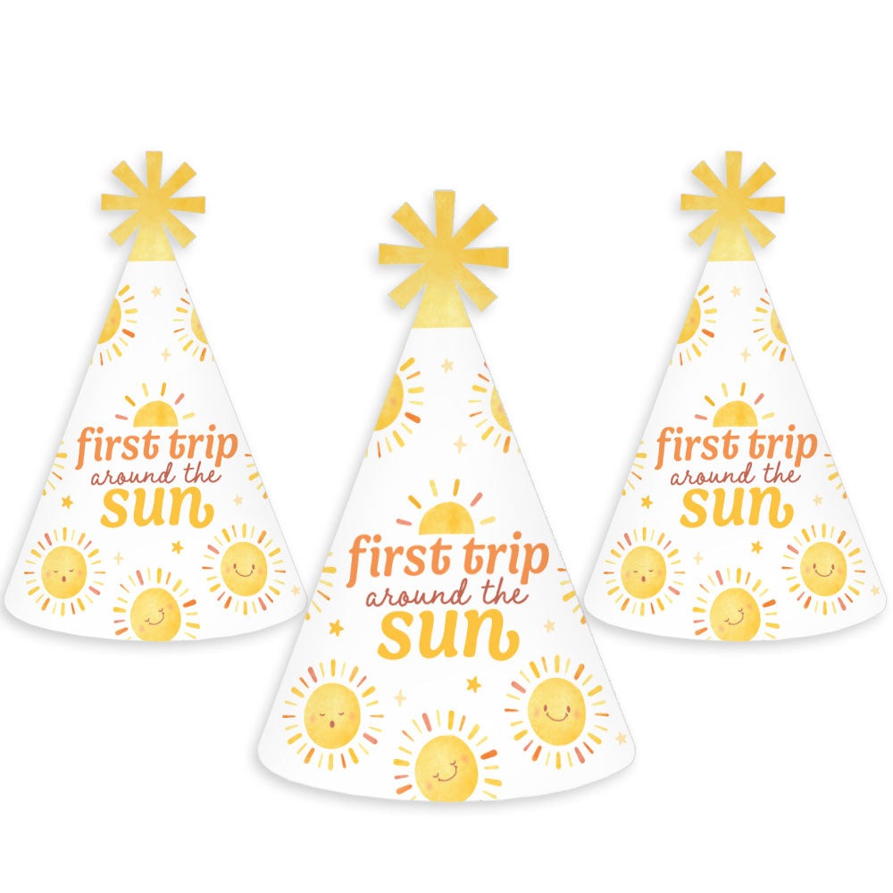 First Trip Around the Sun Cone Party Hats - Set of 8 (Standard Size)