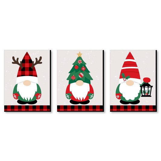 Red and Green Holiday Gnomes - Christmas Wall Art Room Decor - 7.5 x 10 inches - Set of 3 Prints