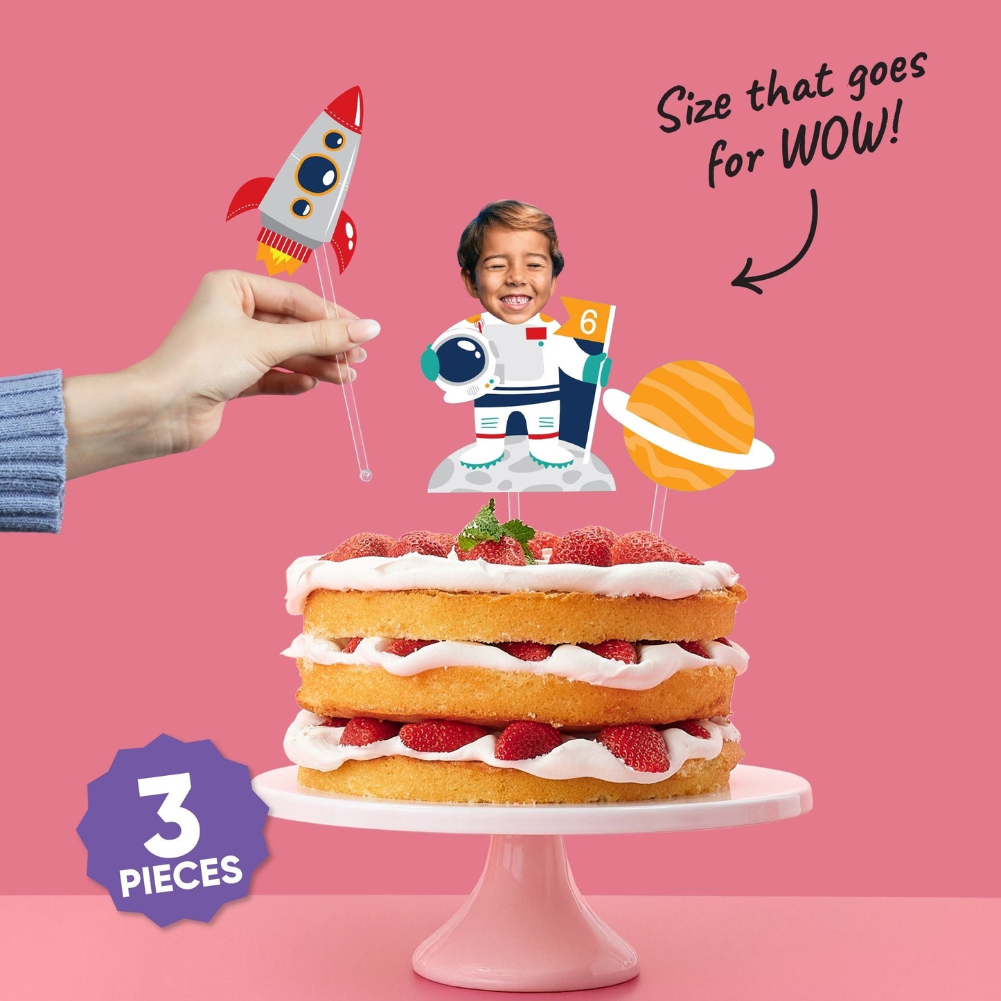 Custom Photo Blast Off to Outer Space Cake Topper - 3 Pc