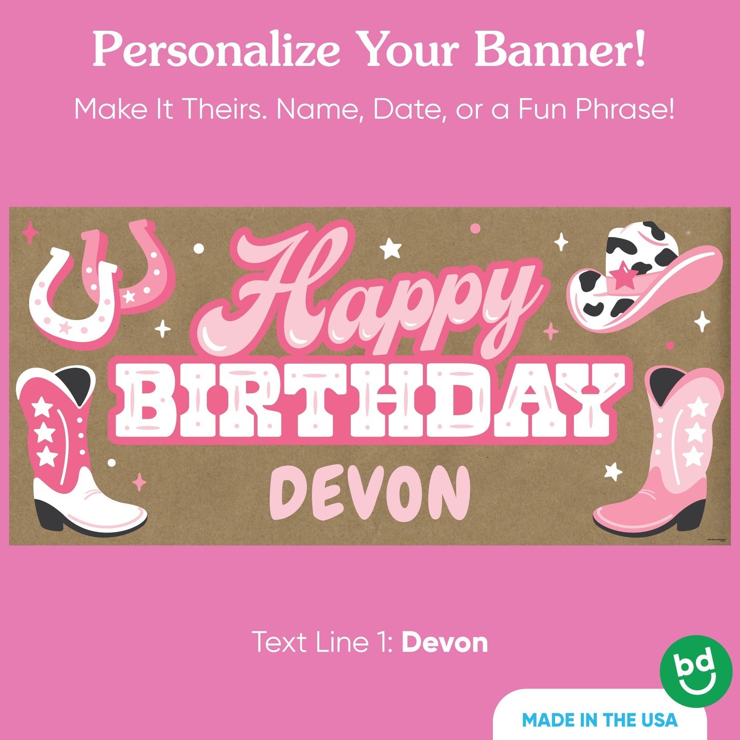 Custom Text Rodeo Cowgirl Birthday Kraft Banner