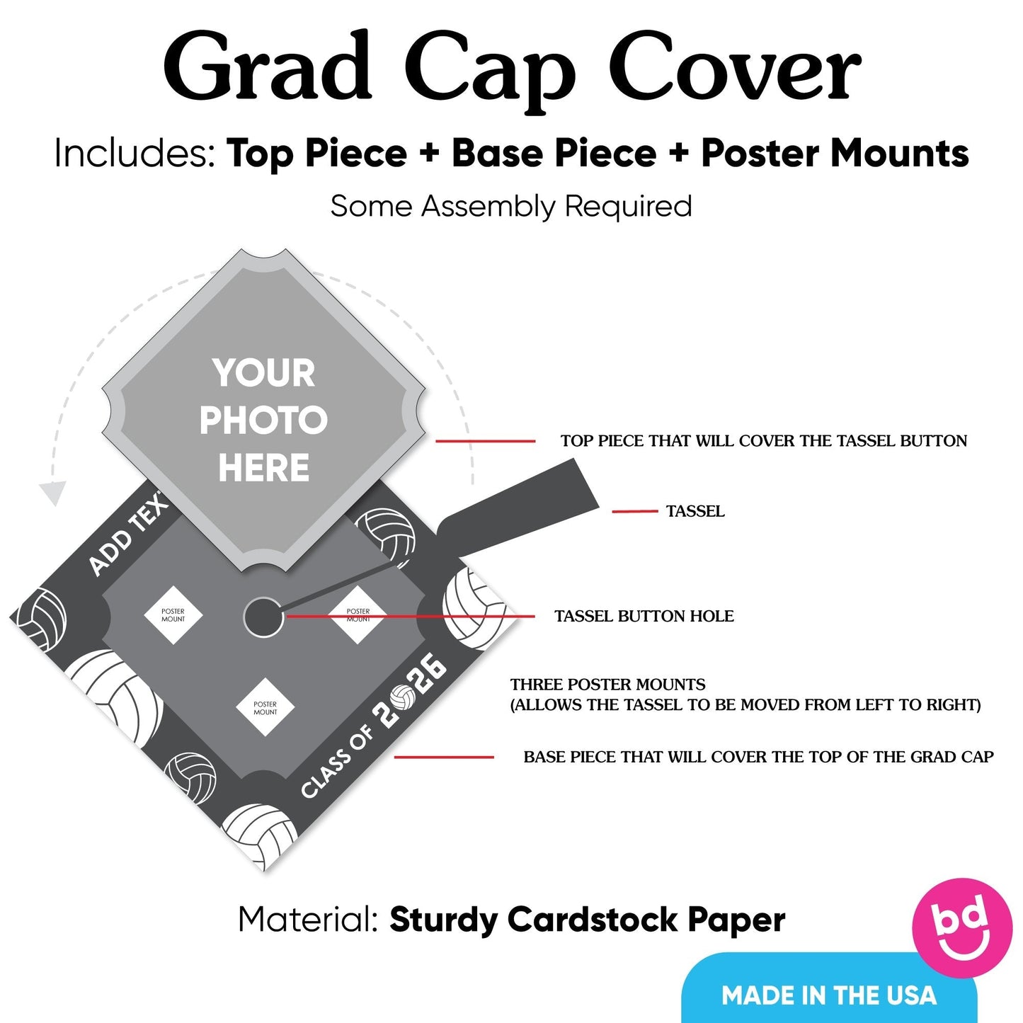Custom Photo Volleyball Grad Cap Cover