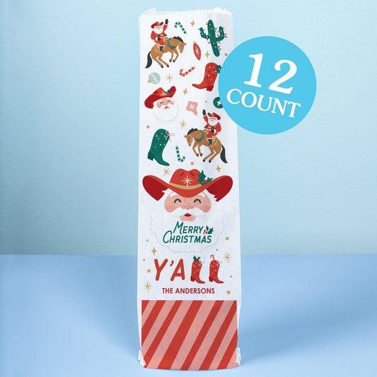 Custom Text Wine Bags - Christmas Cowboy