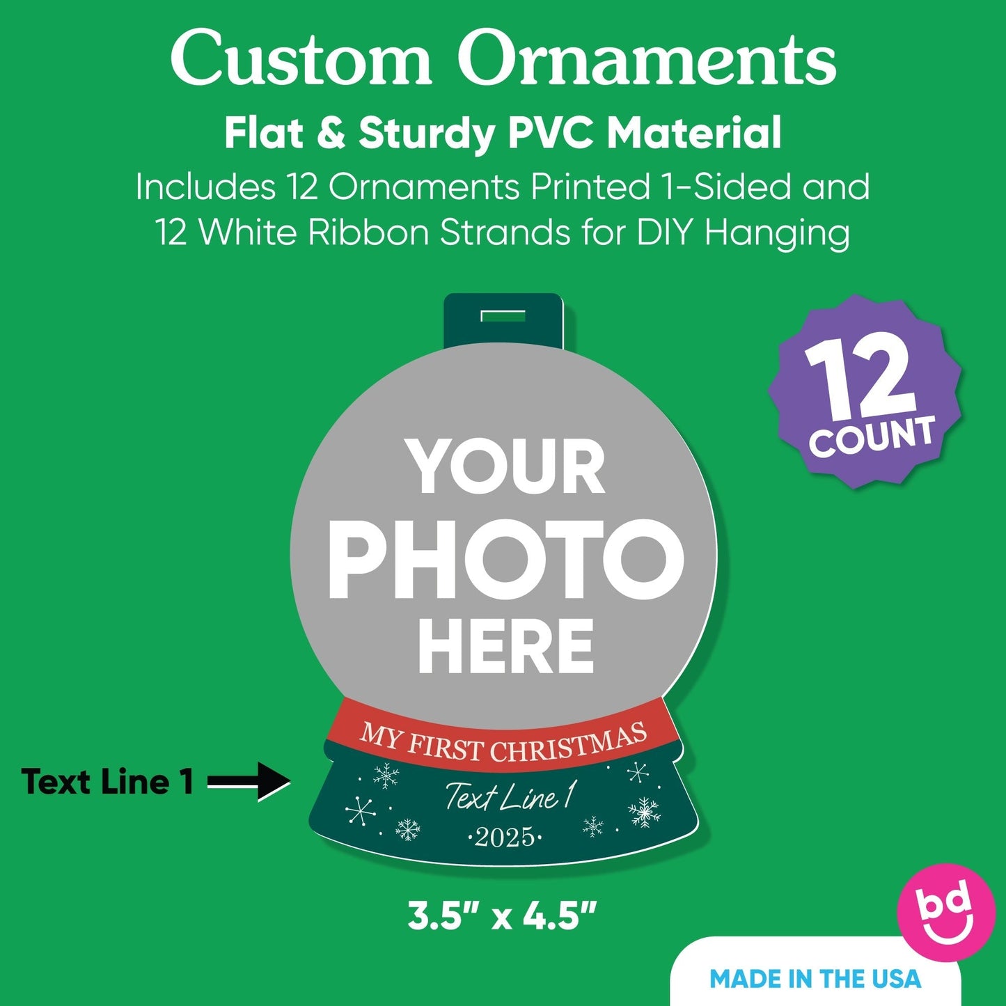 Custom Photo Baby's First Christmas Tree Ornaments - 12 Ct