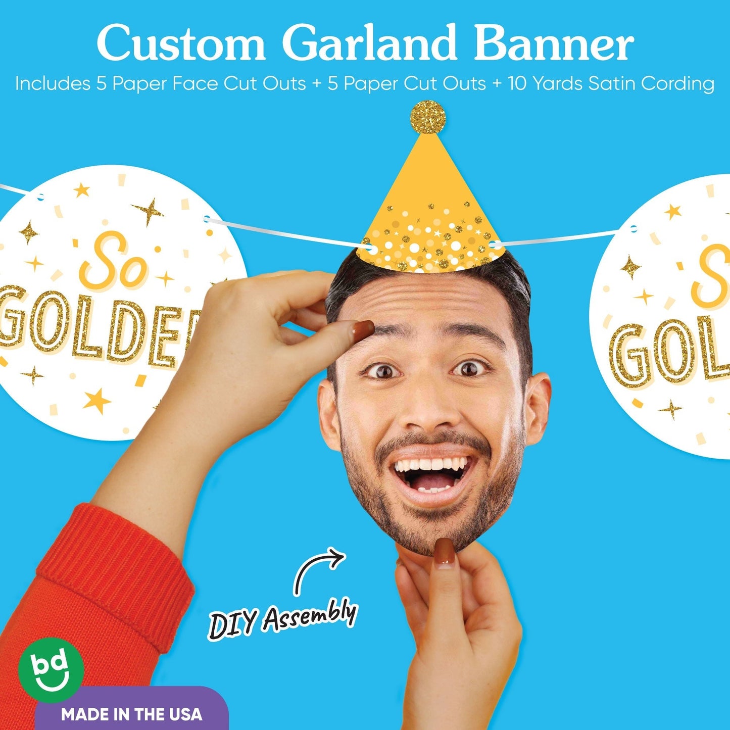 Custom Face Golden Birthday Garland Banner