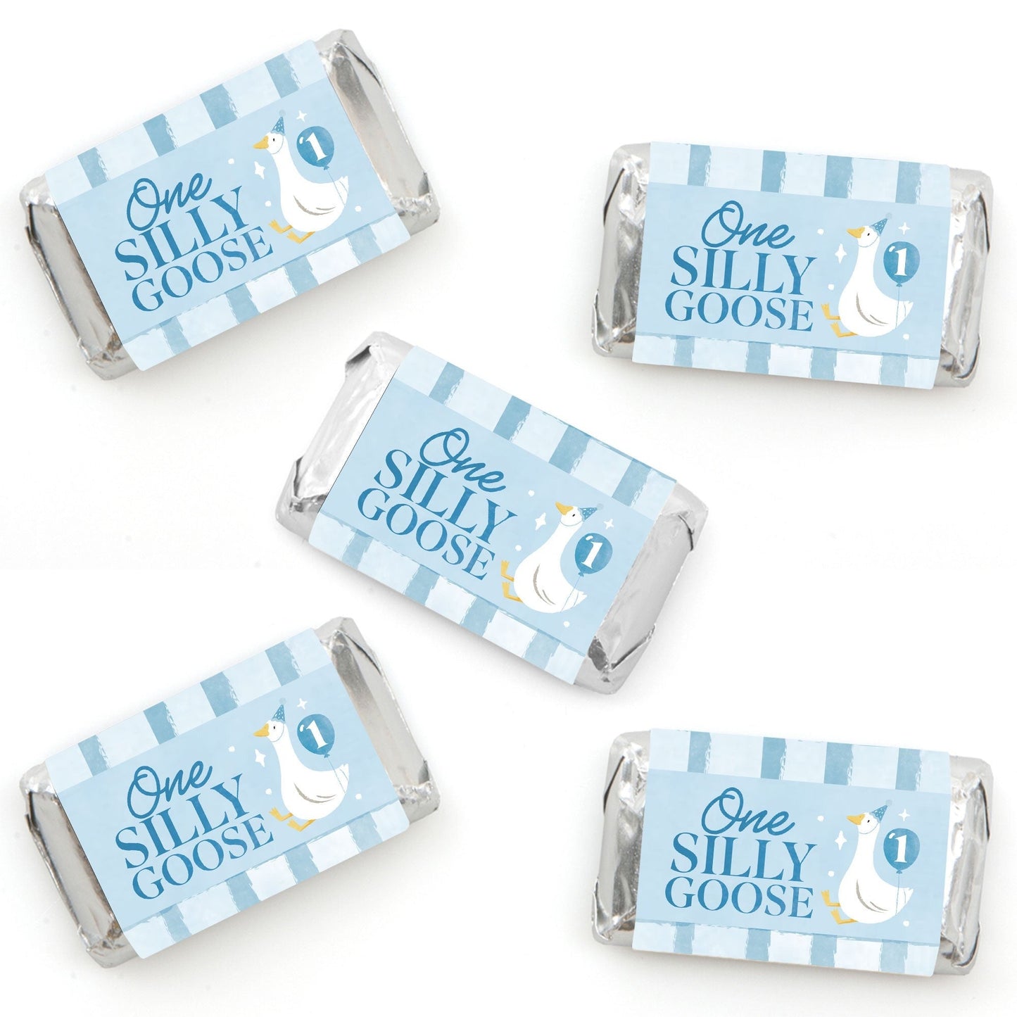 One Silly Goose Blue Mini Candy Bar Wrapper Stickers - 40 Ct