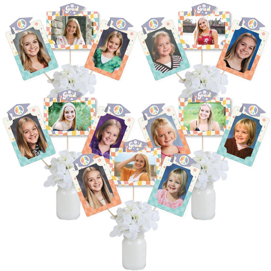 Groovy Grad - Hippie Graduation Party Picture Centerpiece Sticks - Photo Table Toppers - 15 Pieces