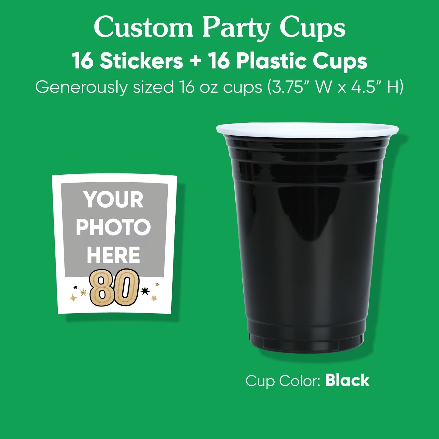 Custom Photo Party Cups - 80th Birthday - 16 Ct