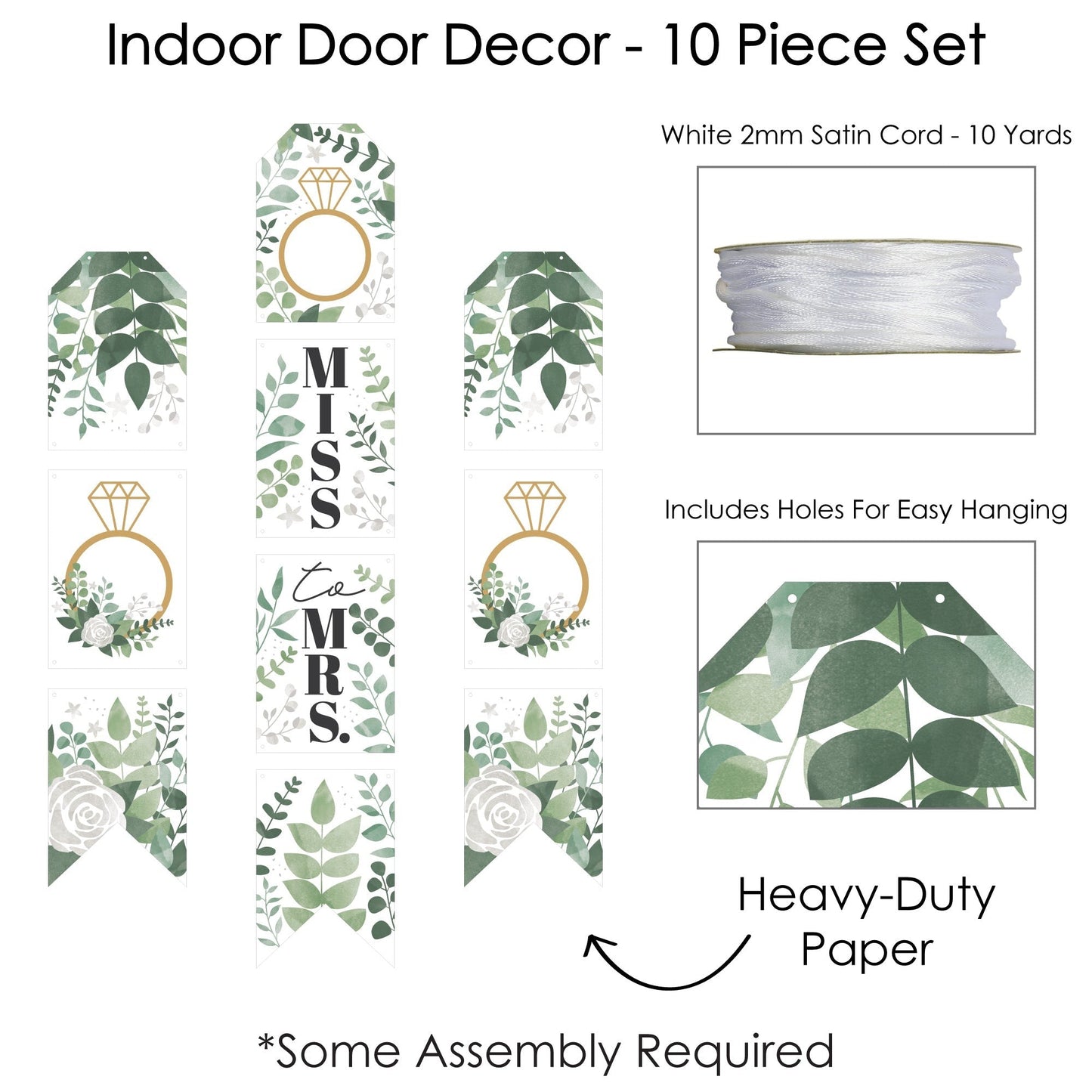 Boho Botanical Bride - Hanging Vertical Paper Door Banners - Greenery Bridal Shower and Wedding Party Wall Decoration Kit - Indoor Door Decor