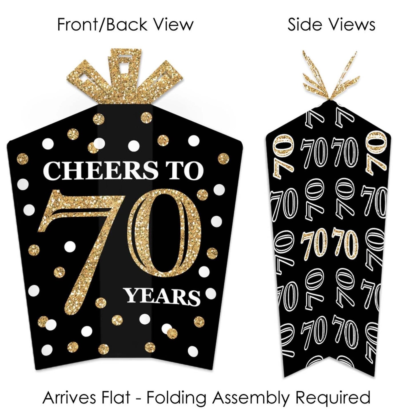 Adult 70th Birthday - Gold - Table Decorations - Birthday Party Fold and Flare Centerpieces - 10 Count