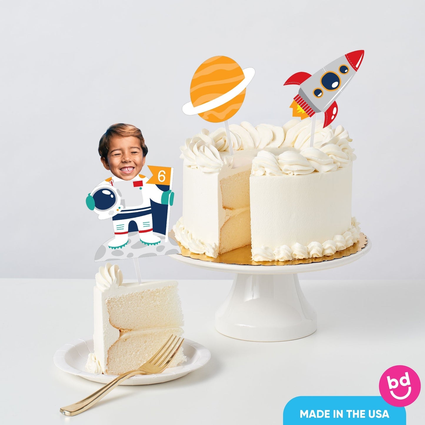 Custom Photo Blast Off to Outer Space Cake Topper - 3 Pc