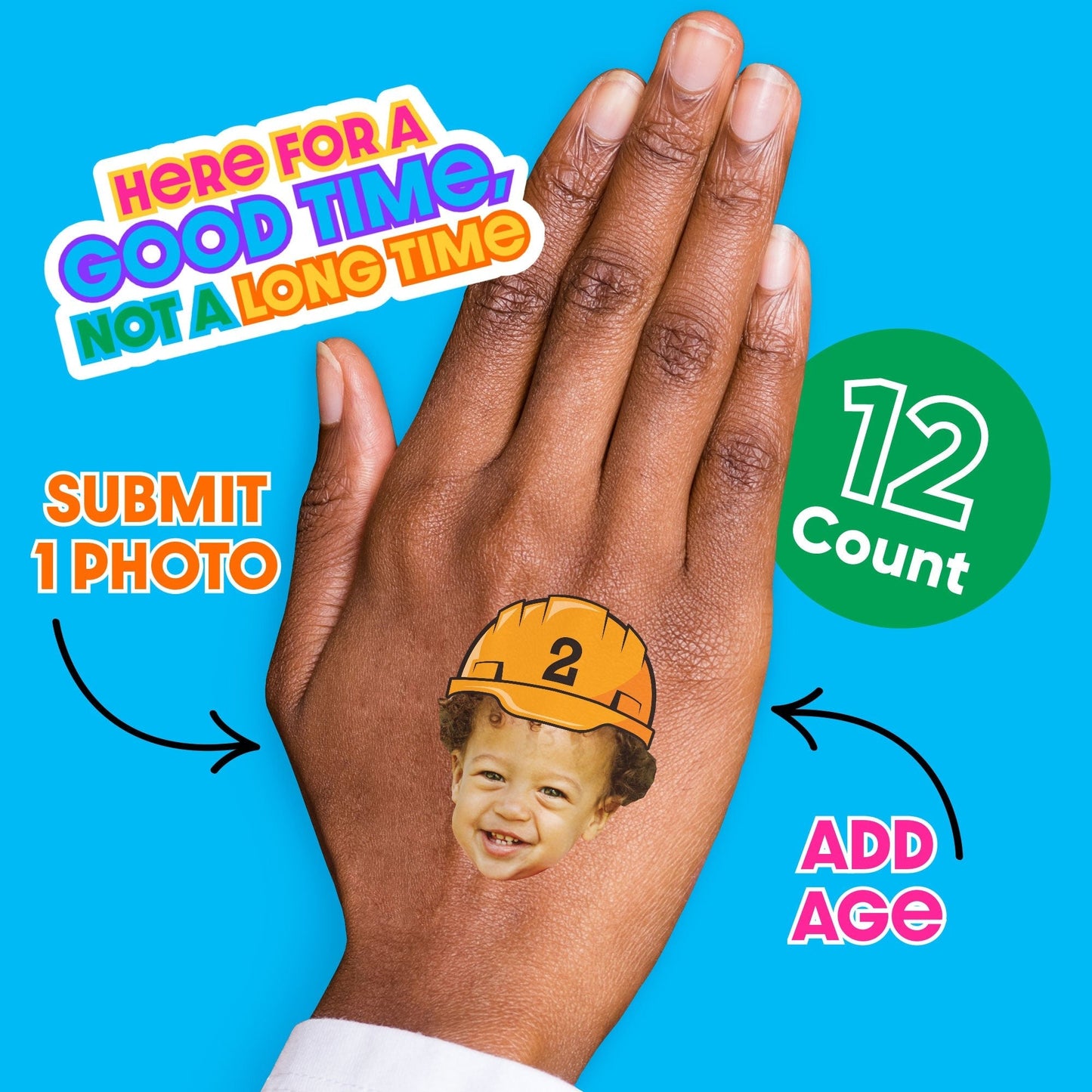 Custom Face Construction Temporary Tattoos - 12 Ct