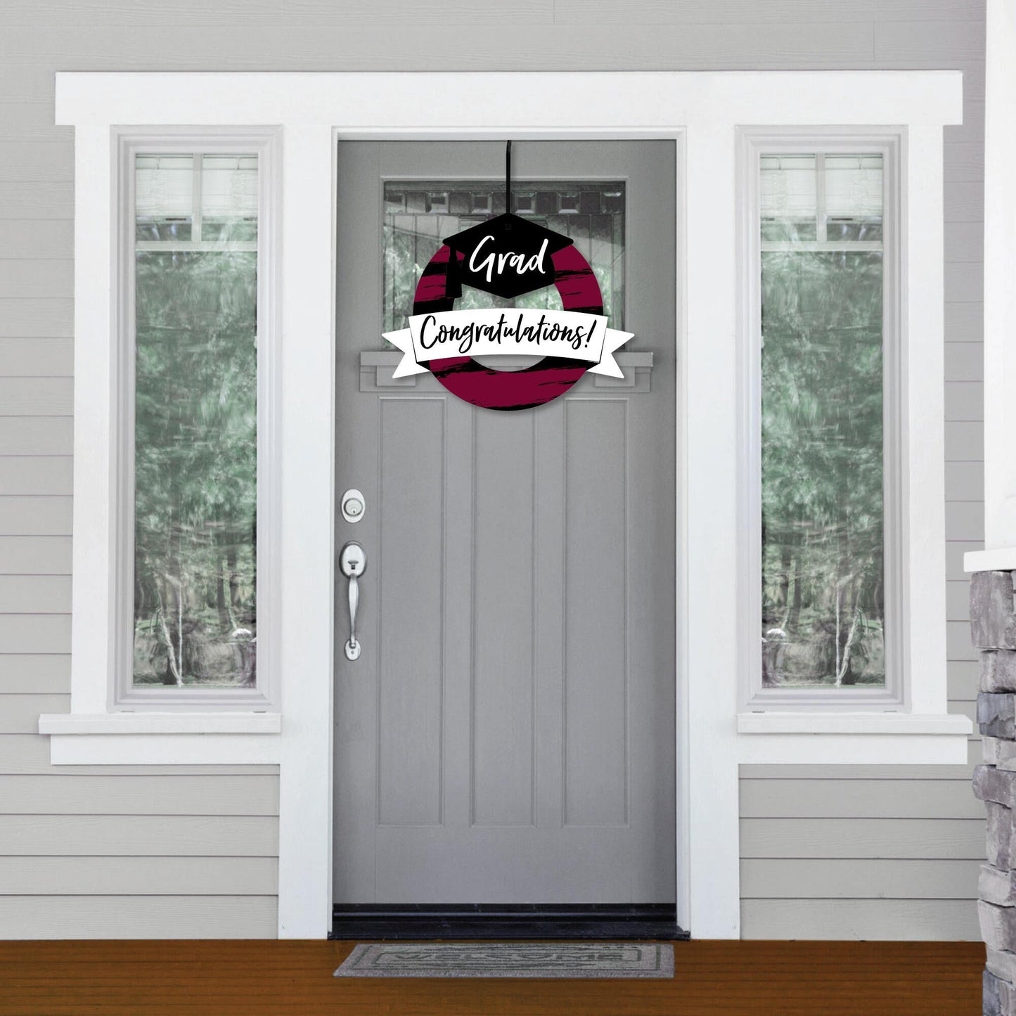 Maroon Grad - Best is Yet to Come - Outdoor Burgundy Graduation Party Decor - Front Door Wreath