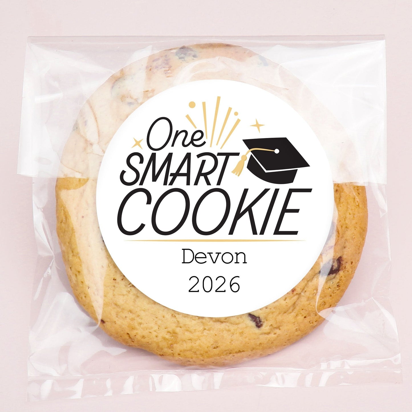 Custom Text Stickers & Clear Cookie Bags - Black & Gold Grad - 100 Ct
