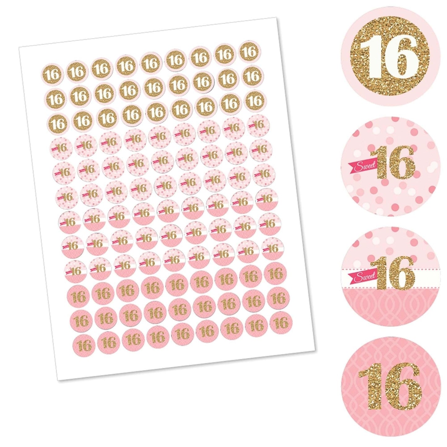 Sweet 16 - Round Candy Labels 16th Birthday Party Favors - Fits Hershey's Kisses - 108 ct