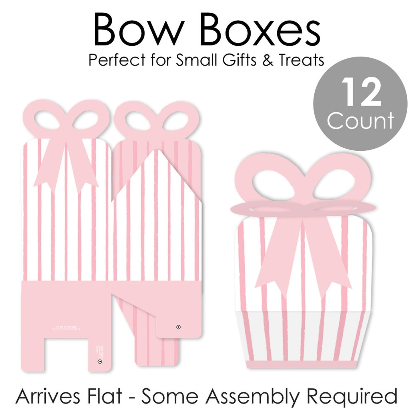 Pink Stripes - Square Favor Gift Boxes - Simple Party Bow Boxes - Set of 12