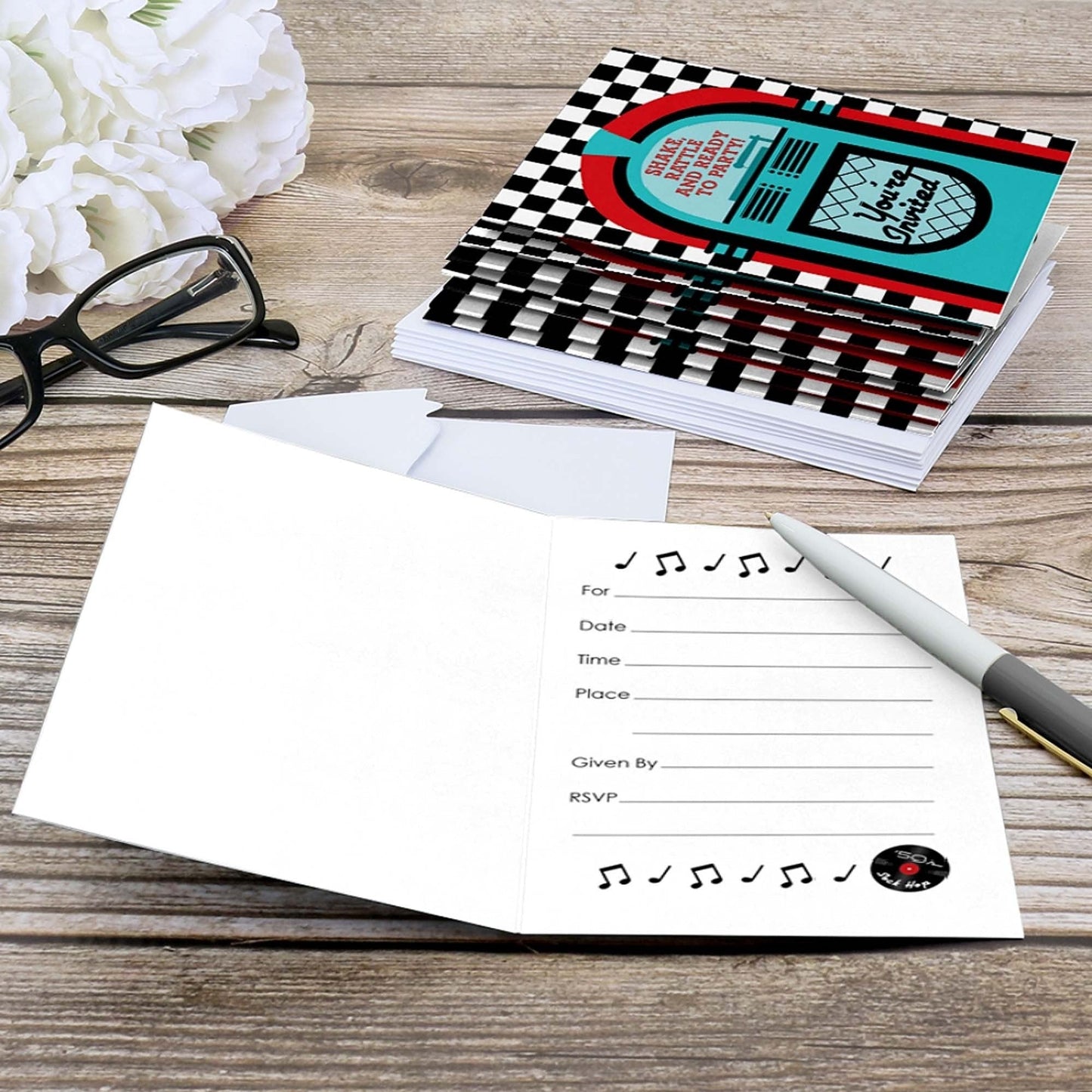 50's Sock Hop - Set of 8 Fill In 1950s Rock N Roll Party Invitations