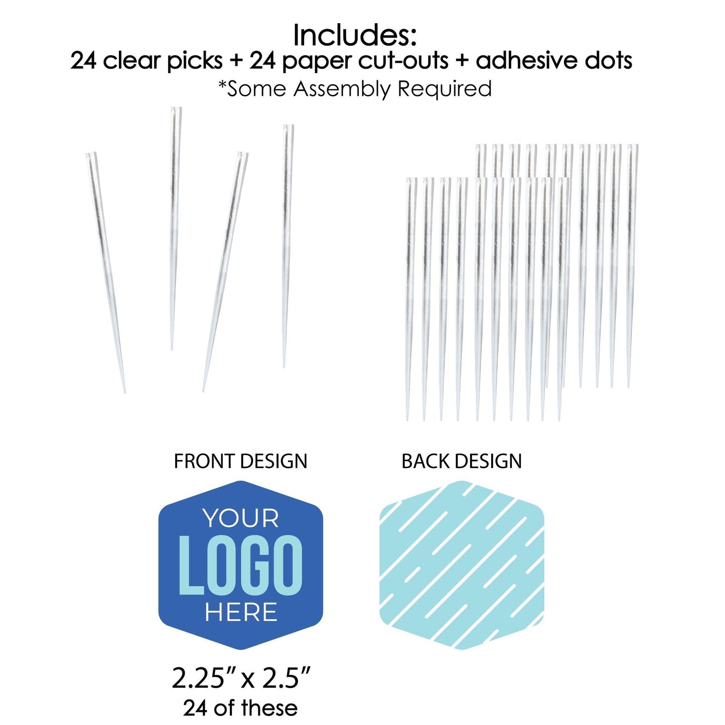 Custom Logo Treat Picks - Personalized Branded Business Party Dessert Cupcake Toppers - Set of 24