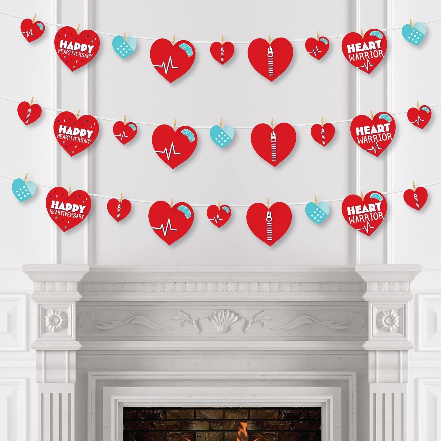 Happy Heartiversary - CHD Awareness DIY Decorations - Clothespin Garland Banner - 44 Pieces