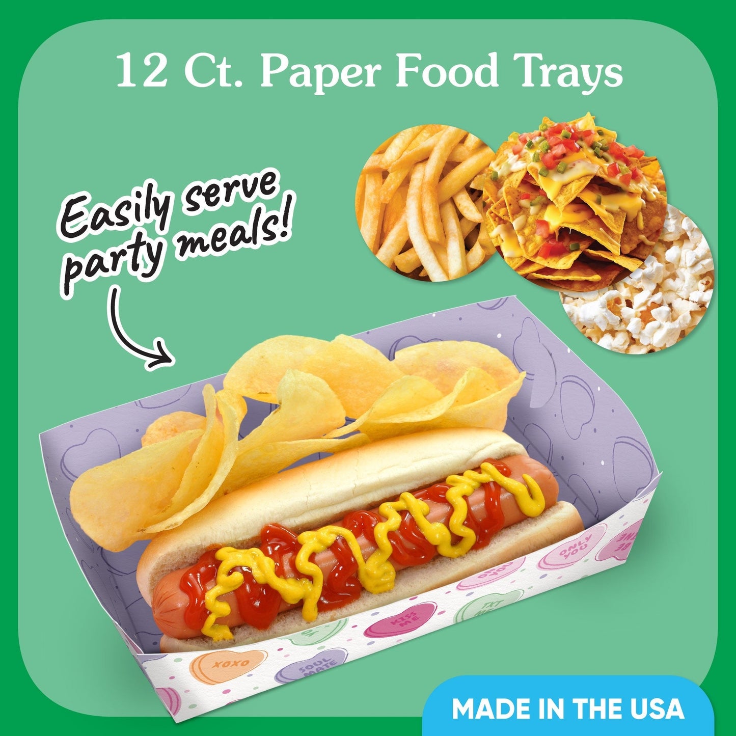 Valentine Hearts Party Paper Food Trays - 12 Ct