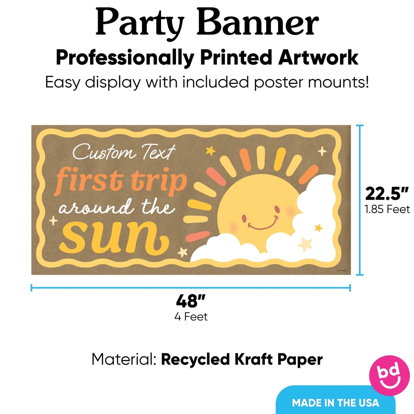 Custom Text First Trip Around the Sun Kraft Banner