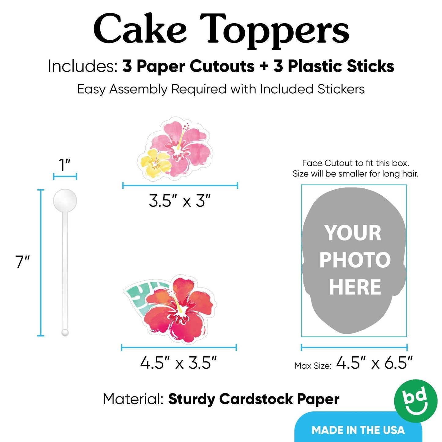Custom Photo Hawaiian Luau Cake Topper - 3 Pc