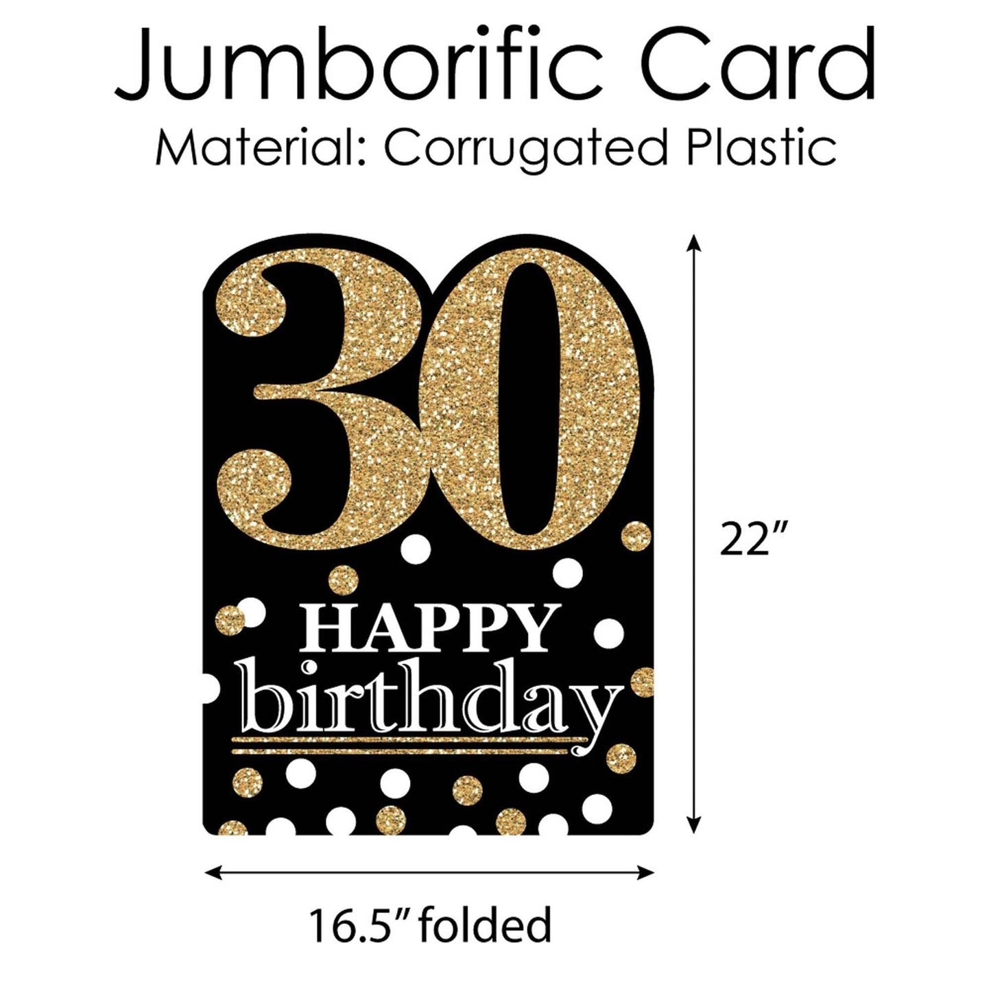 Adult 30th Birthday - Gold - Happy Birthday Giant Greeting Card - Big Shaped Jumborific Card - 16.5 x 22 inches