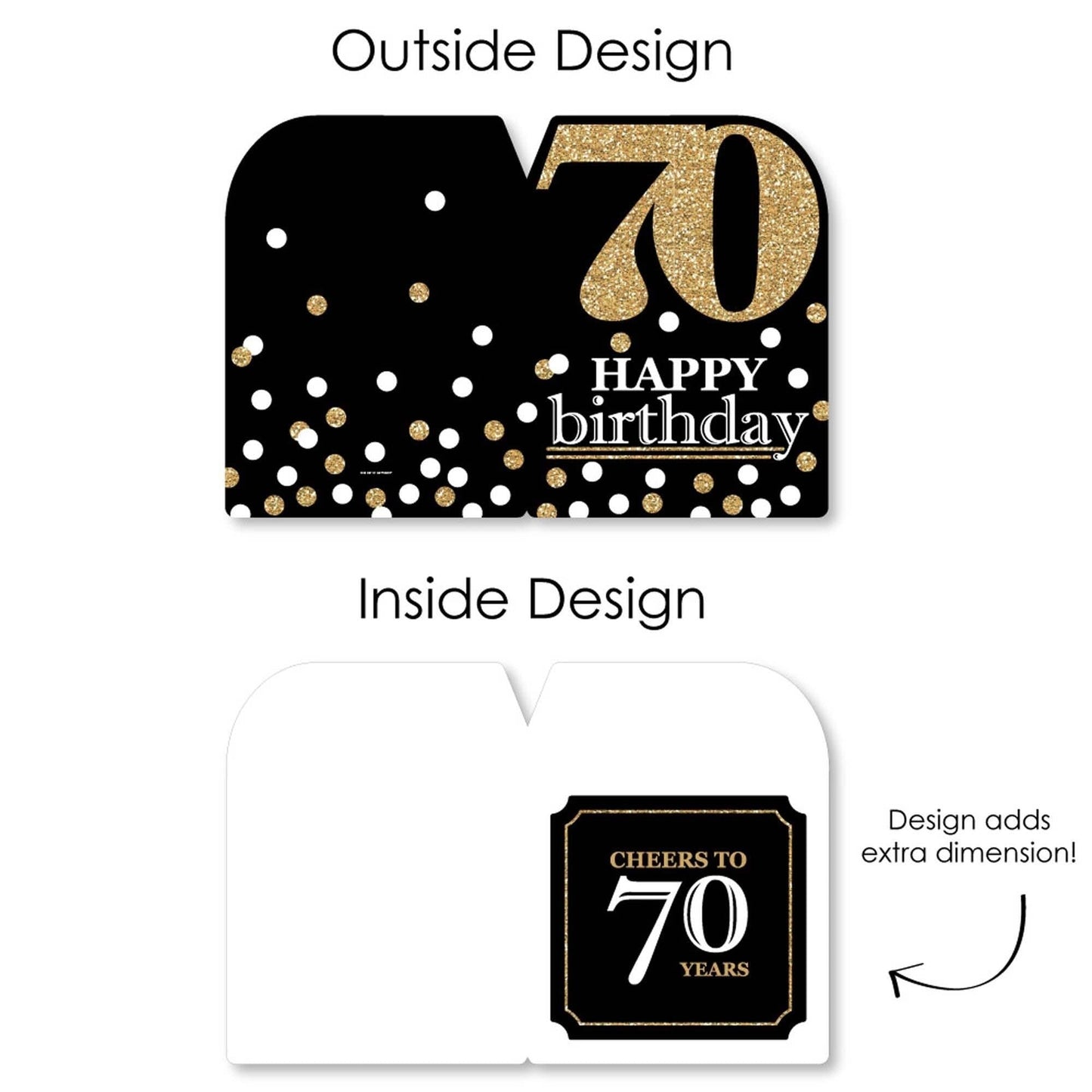 Adult 70th Birthday - Gold - Happy Birthday Giant Greeting Card - Big Shaped Jumborific Card - 16.5 x 22 inches