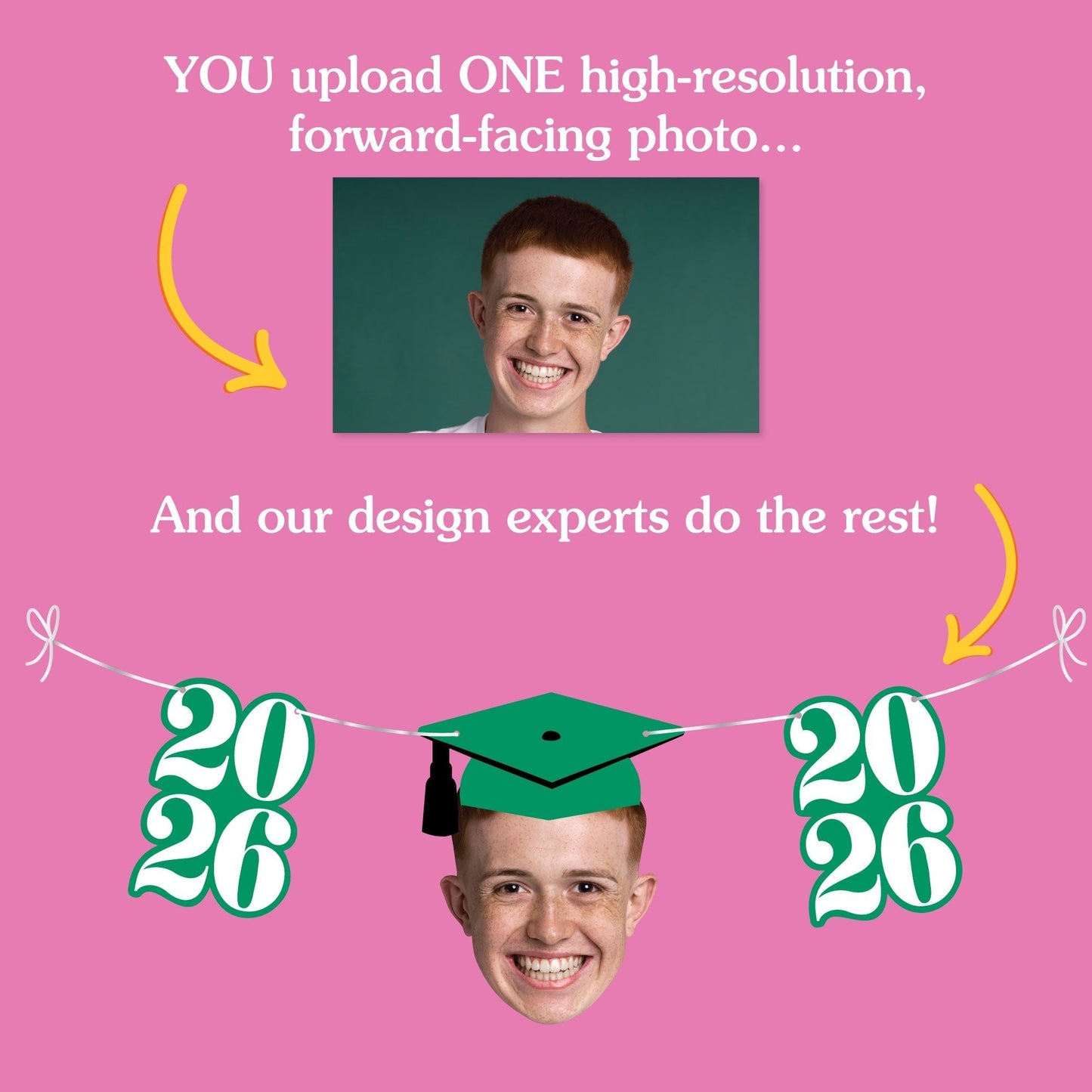 Custom Face Green Graduation Garland Banner