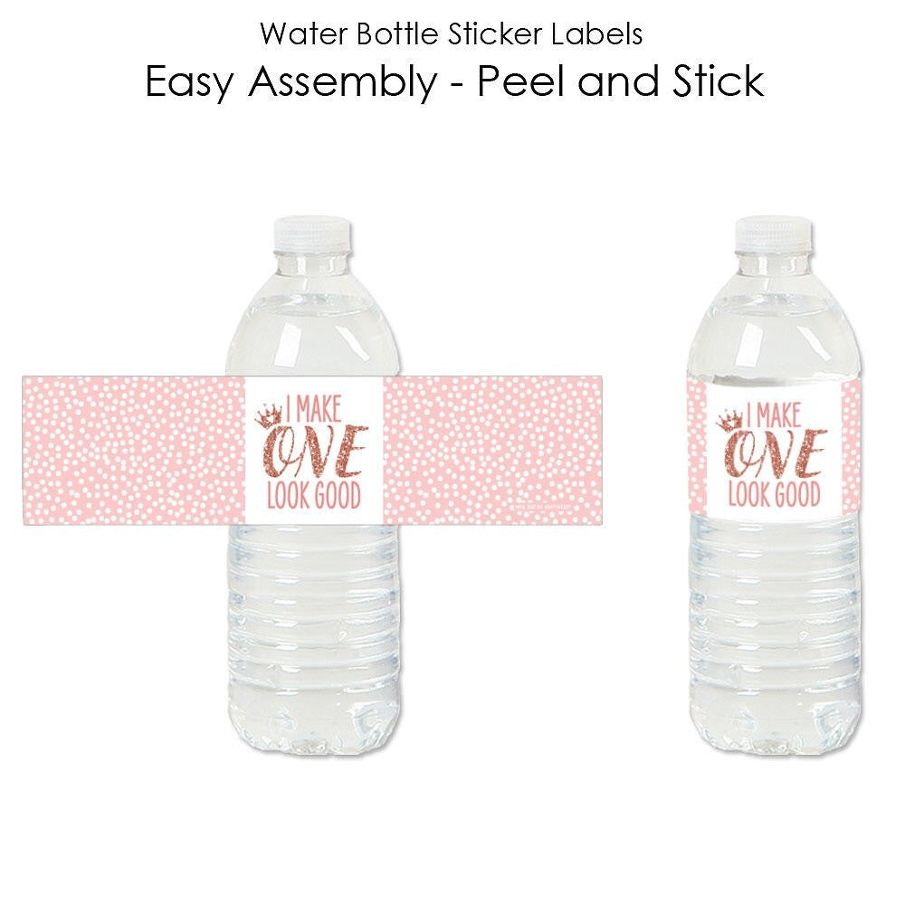 1st Birthday Little Miss Onederful - Girl First Birthday Party Water Bottle Sticker Labels - Set of 20