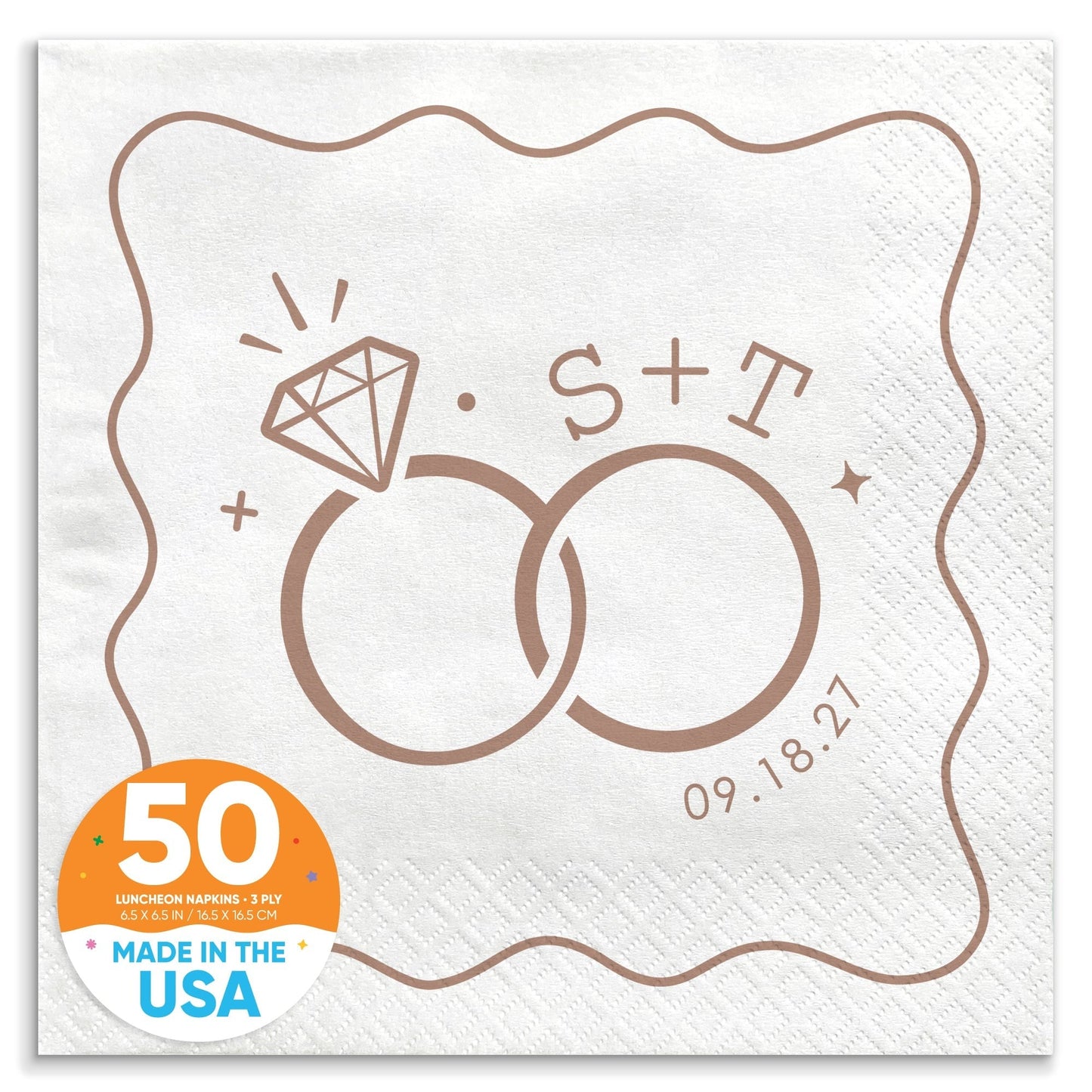 Custom Text - Mocha Brown Wedding Rings Napkins