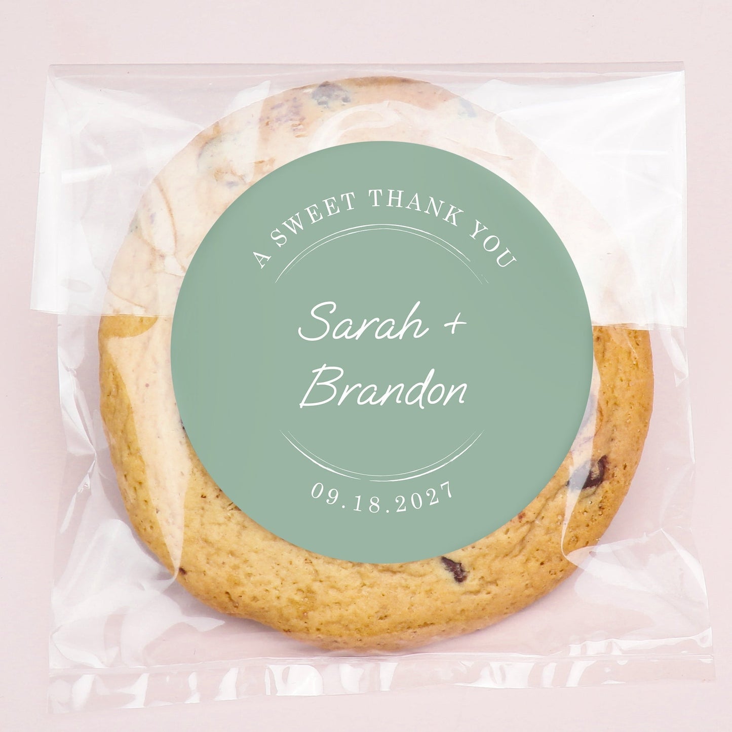 Custom Text Stickers & Clear Cookie Bags - Sage Green Thank You