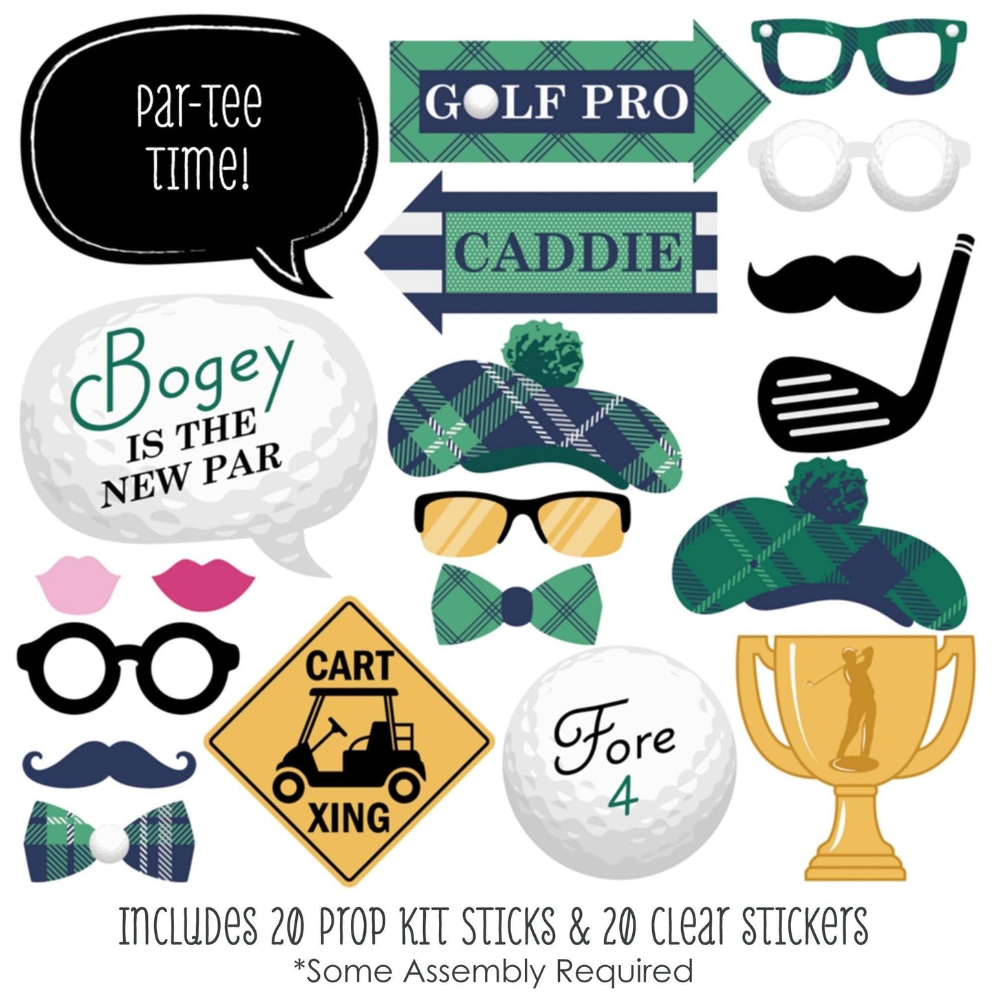 Par-Tee Time - Golf - Baby Shower, Birthday Party or Retirement Party Photo Booth Props Kit - 20 Count