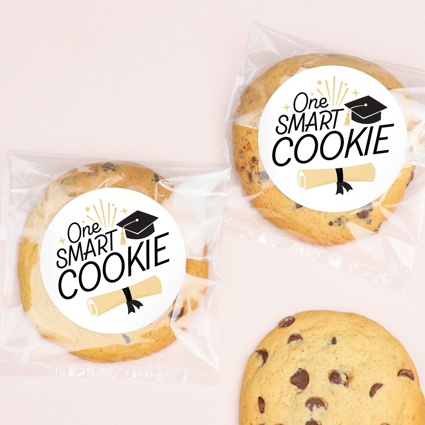 Black and Gold Grad Stickers & Clear Cookie Bags - 25 Ct