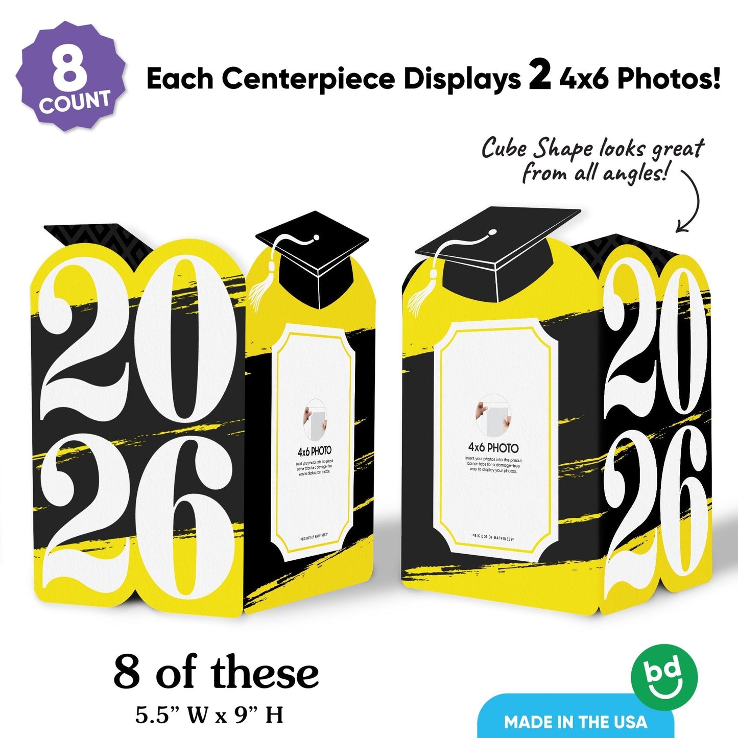 Yellow Graduation Photo Centerpieces - 8 Ct