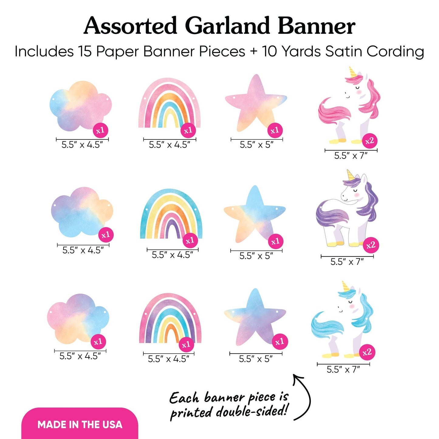 Unicorn Garland Banner - 15 Pc
