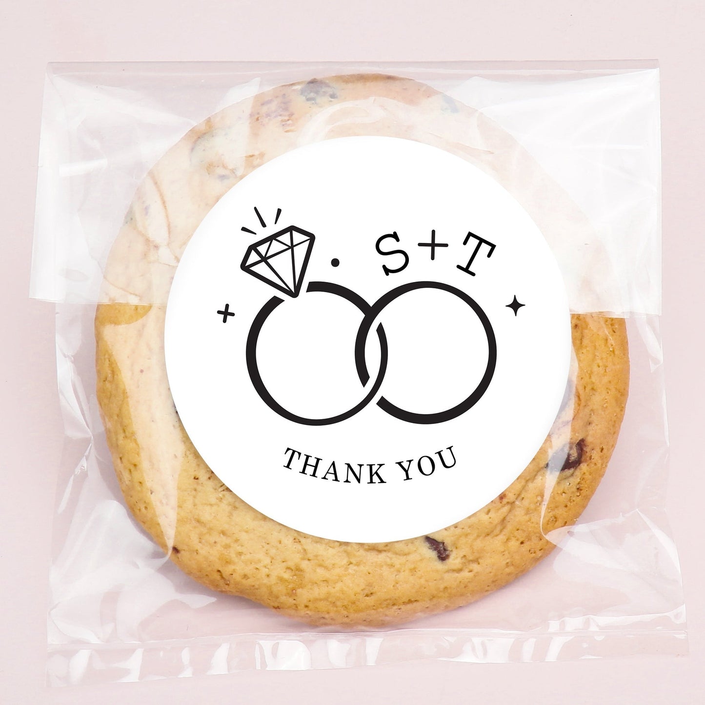Custom Text Stickers & Clear Cookie Bags - Wedding Rings