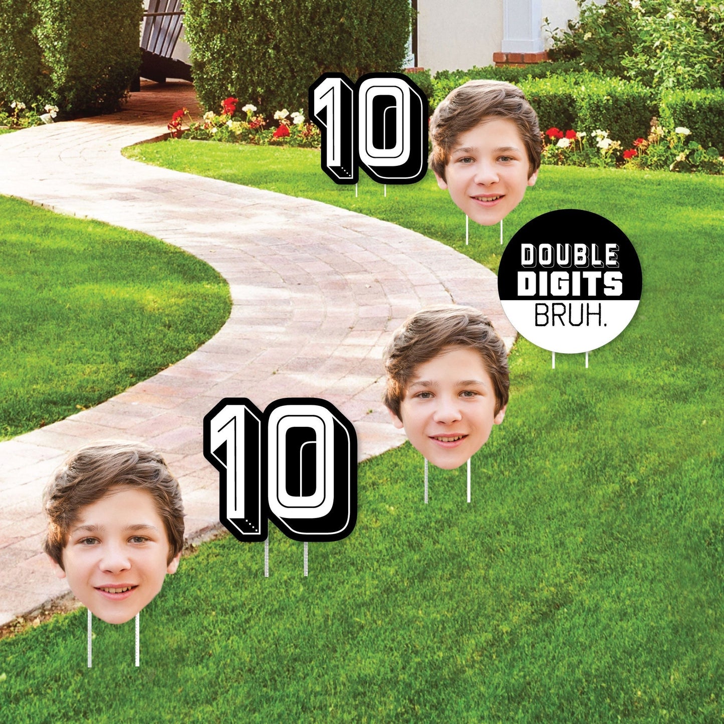 Custom Face Yard Signs - 10th Birthday Bruh - 10 Pc