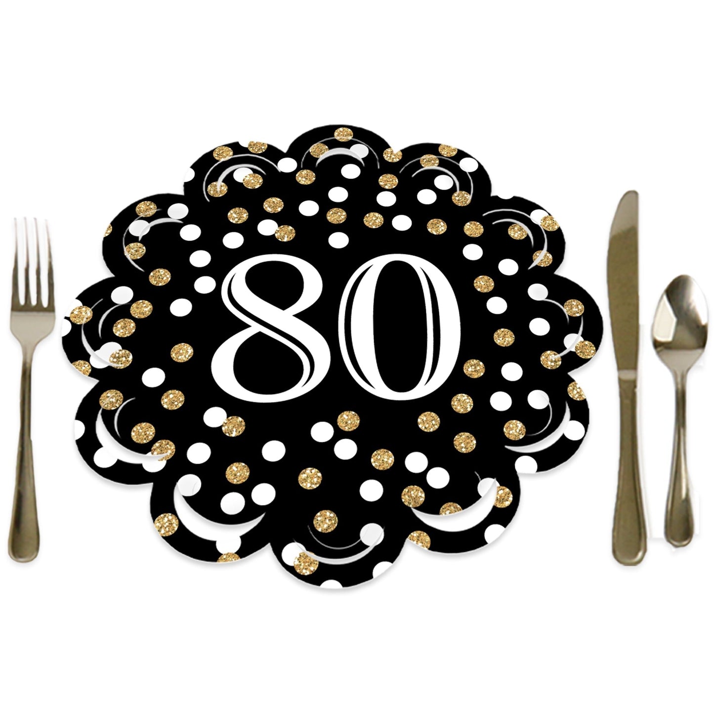 Adult 80th Birthday - Gold - Birthday Party Round Table Decorations - Paper Chargers - Place Setting For 12