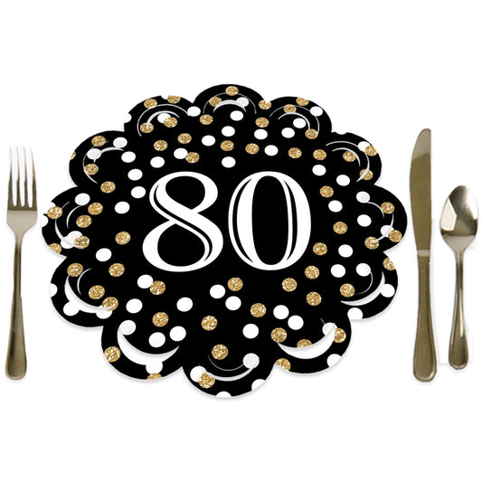 Adult 80th Birthday - Gold - Birthday Party Round Table Decorations - Paper Chargers - Place Setting For 12