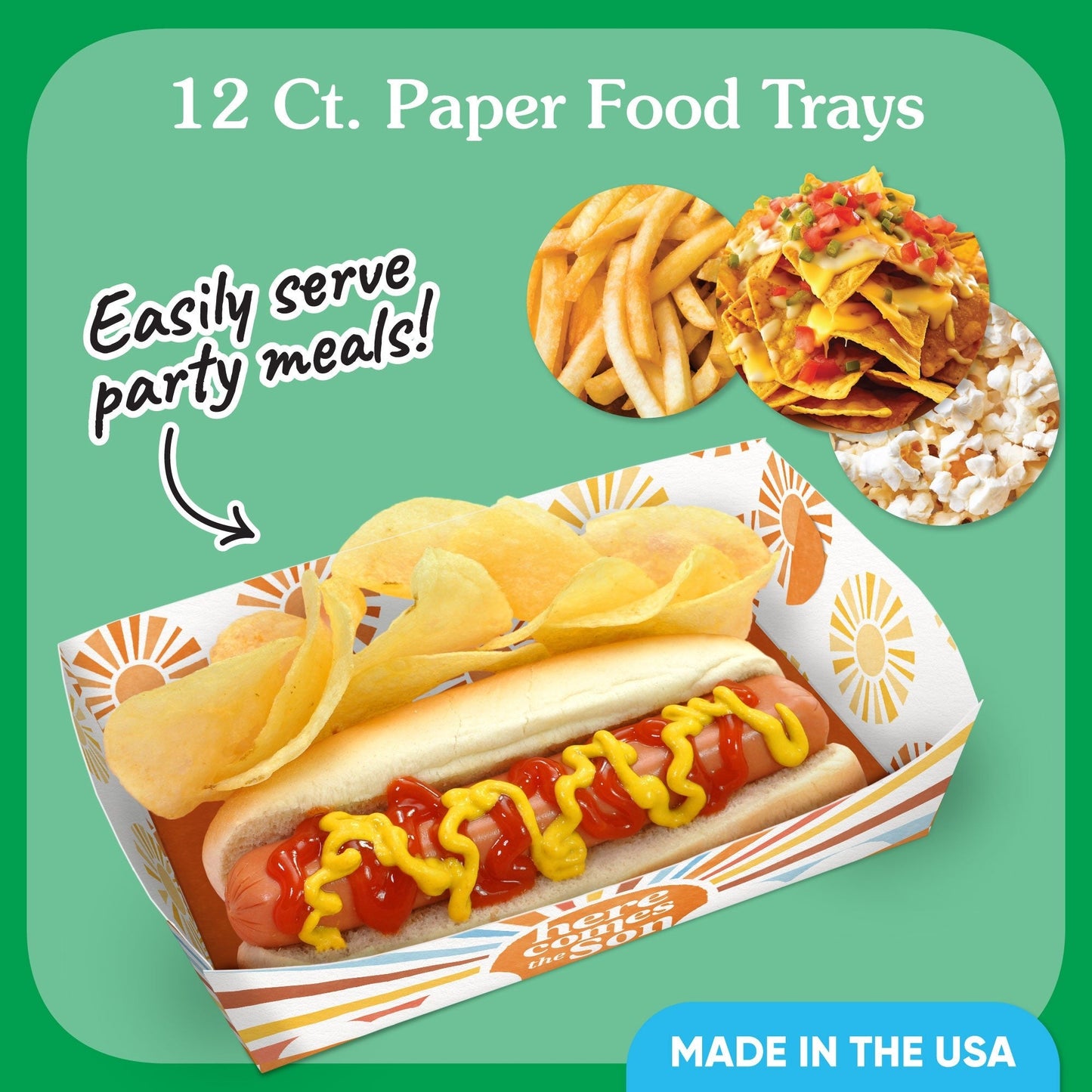 Here Comes The Son Paper Food Trays - 12 Ct