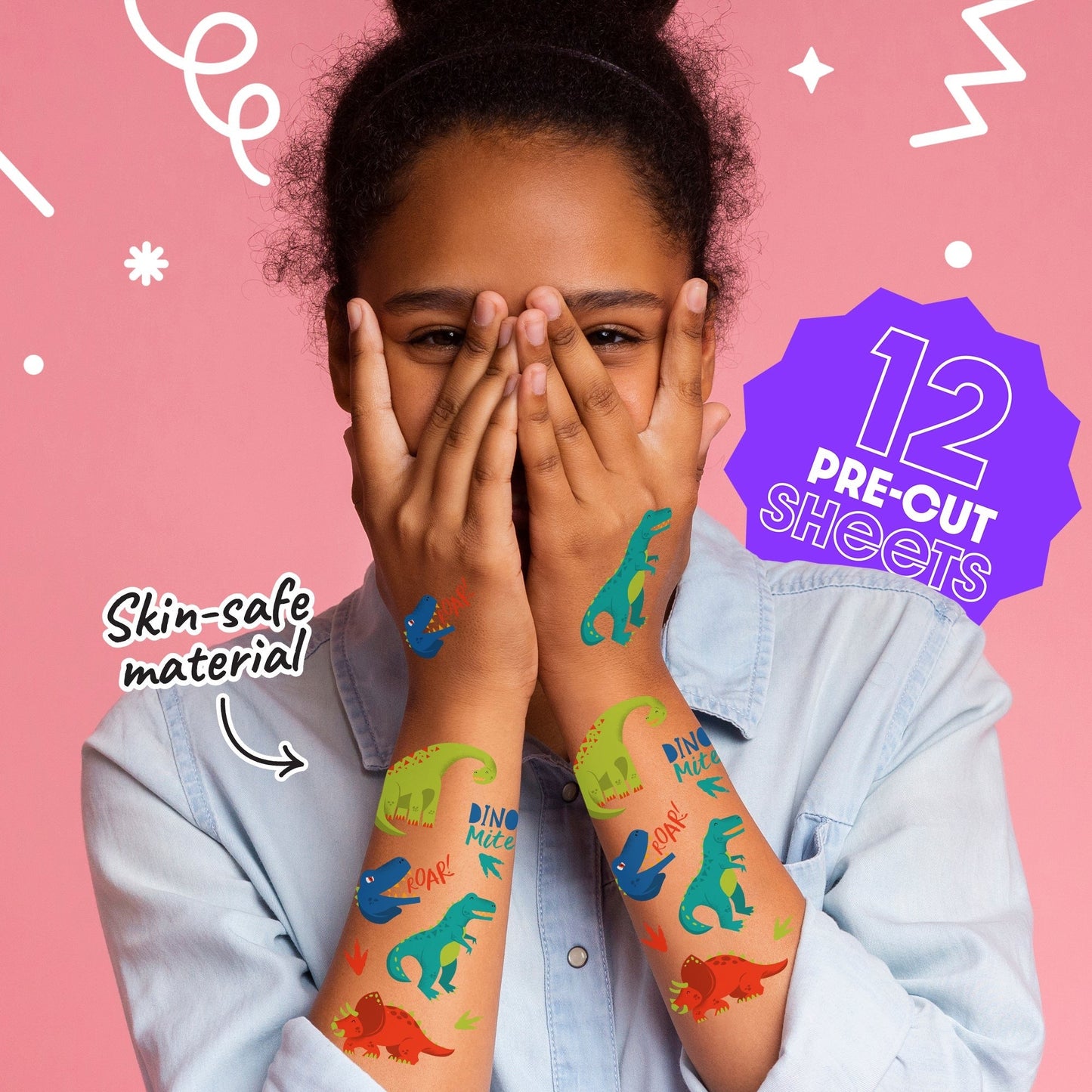 Roar Dinosaur Temporary Tattoos - 72 Ct