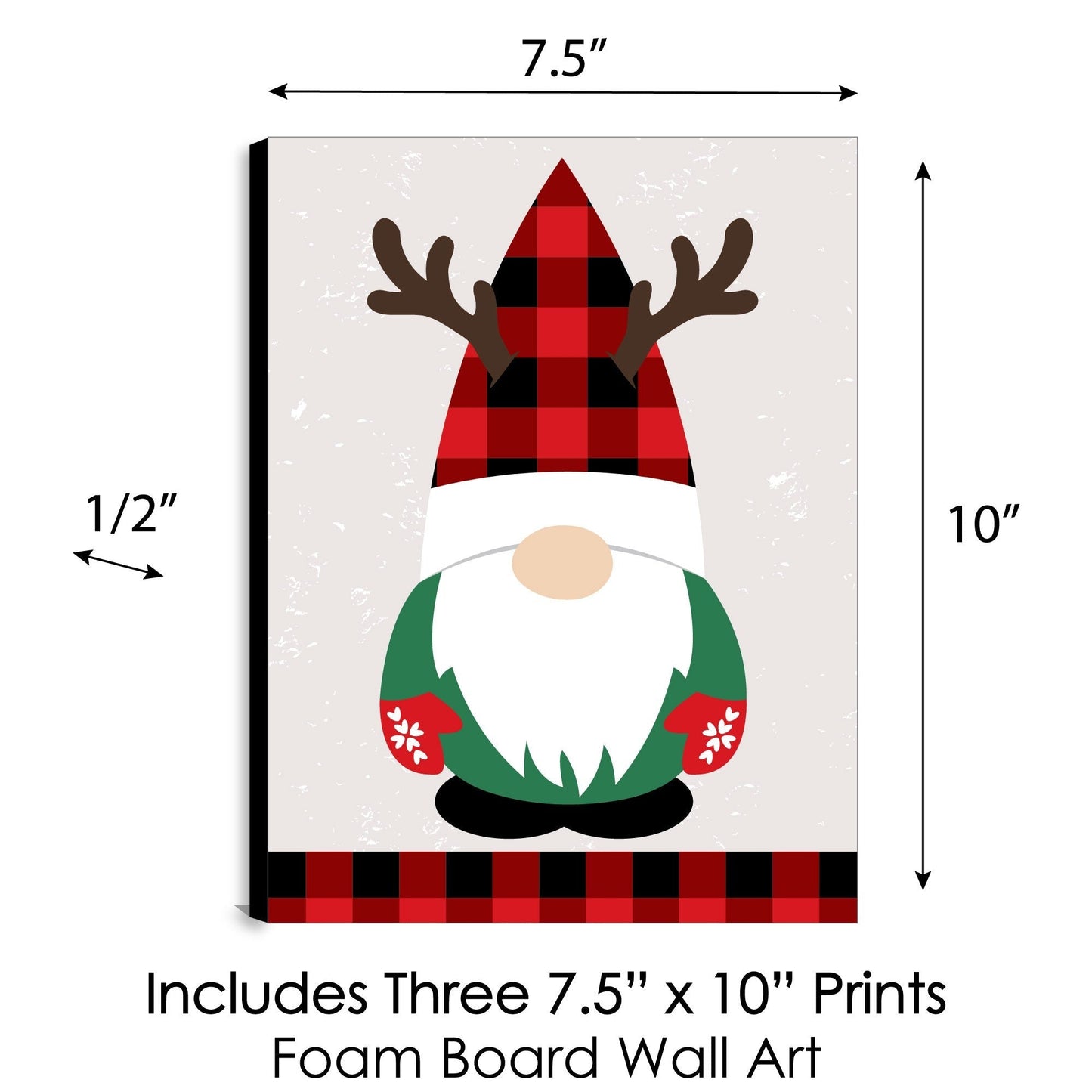 Red and Green Holiday Gnomes - Christmas Wall Art Room Decor - 7.5 x 10 inches - Set of 3 Prints