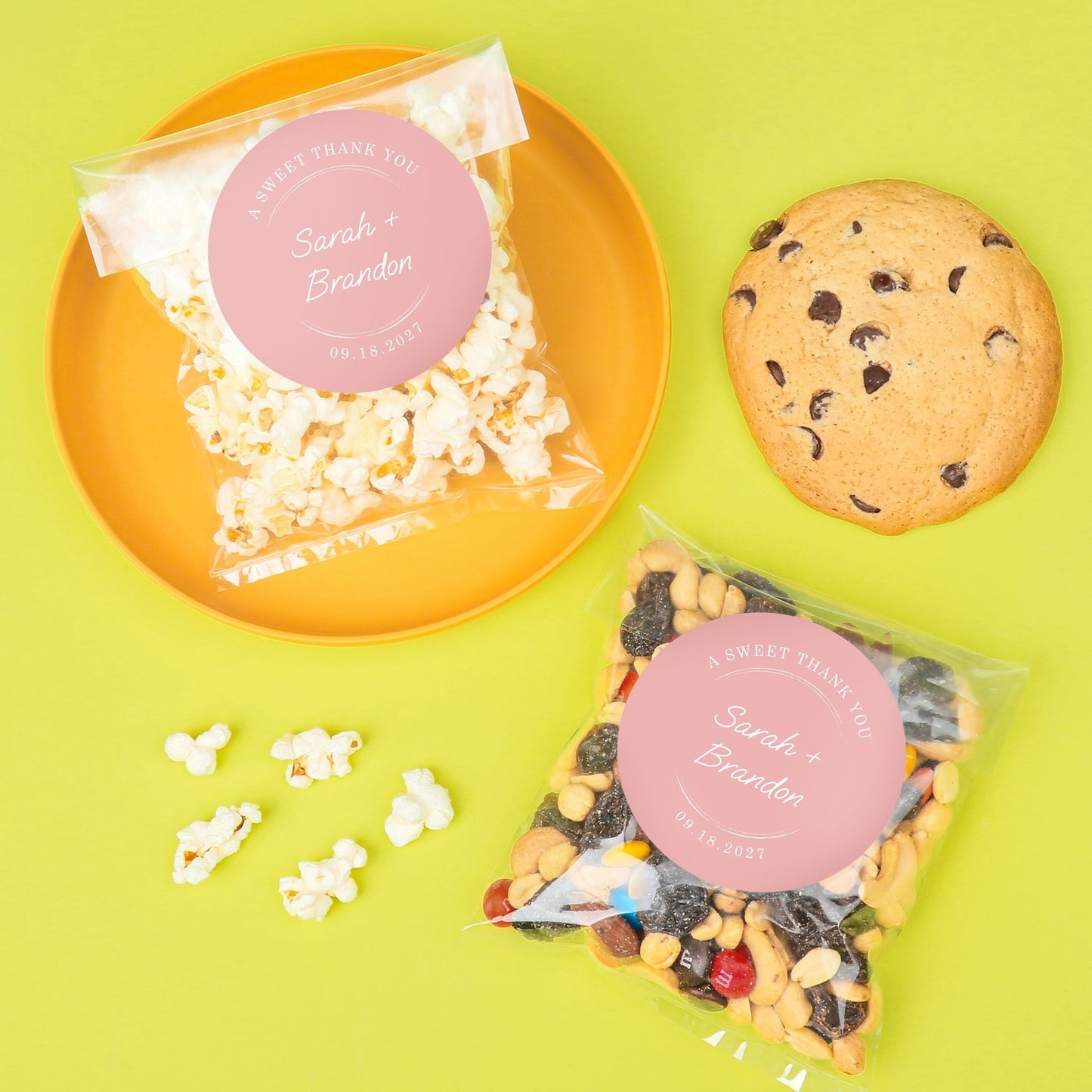 Custom Text Stickers & Clear Cookie Bags - Pink Thank You