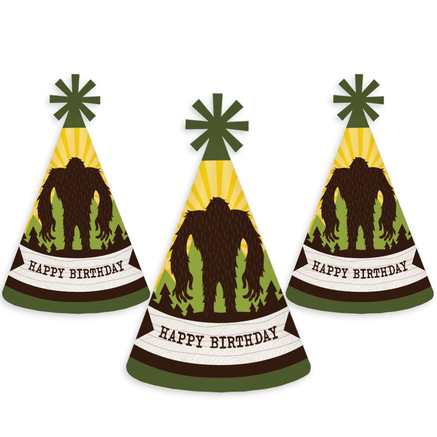 Sasquatch Crossing - Cone Happy Birthday Party Hats for Kids and Adults - Set of 8 (Standard Size)