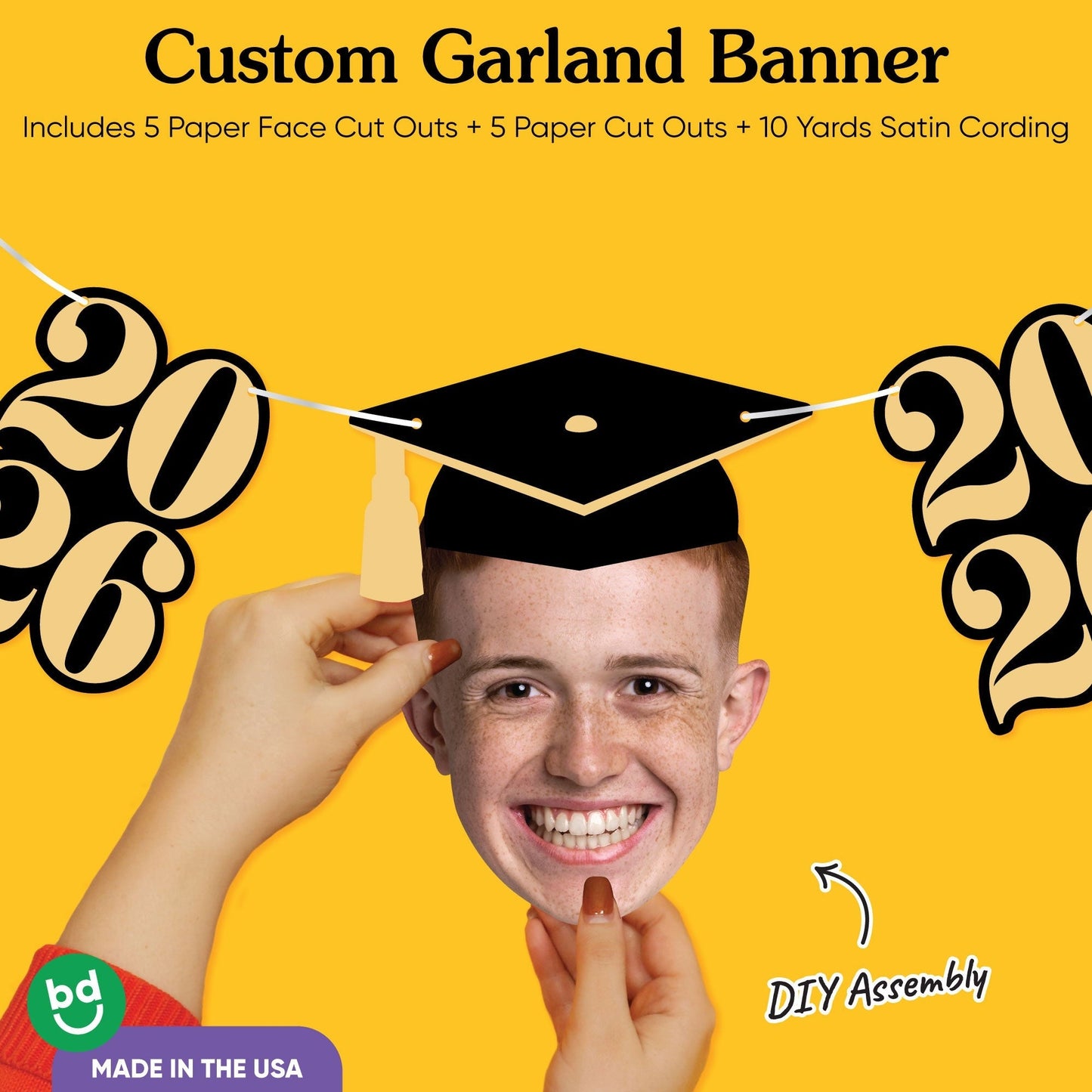 Custom Face Black & Gold Graduation Garland Banner