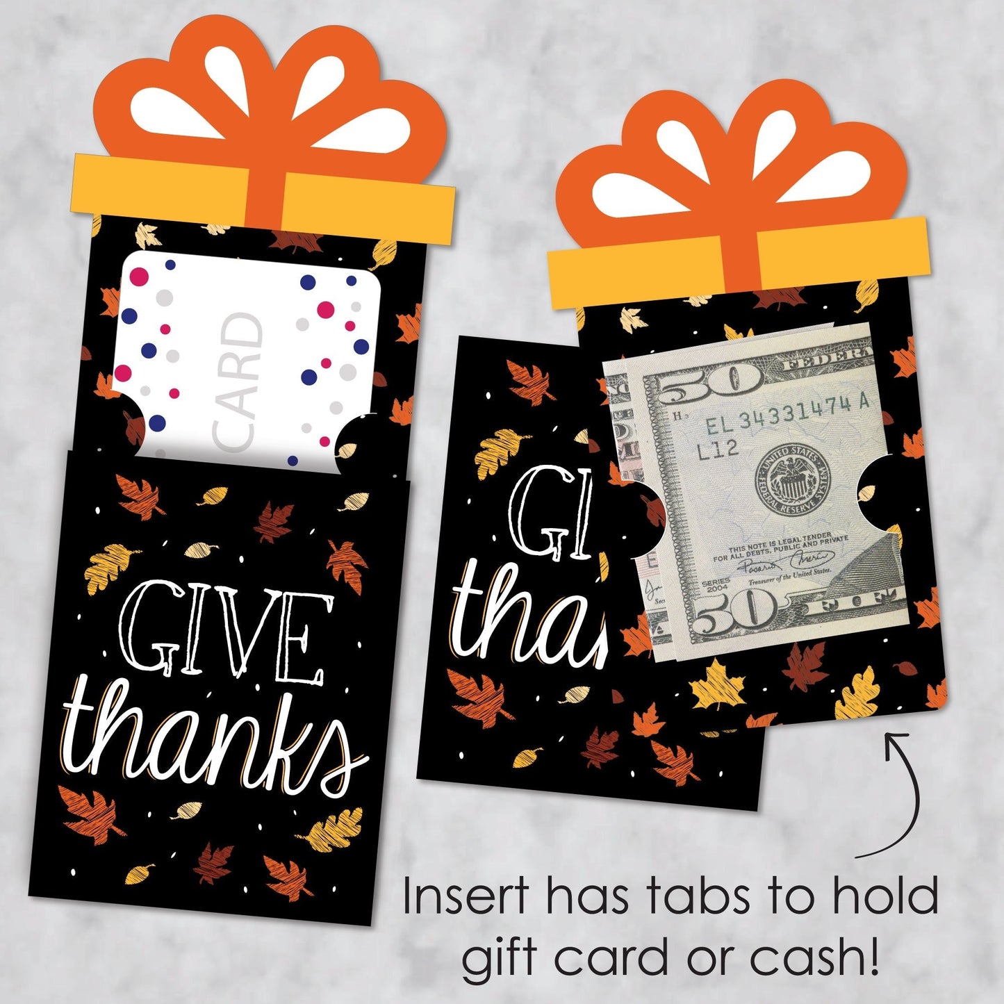 Give Thanks - Thanksgiving Party Money and Gift Card Sleeves - Nifty Gifty Card Holders - Set of 8