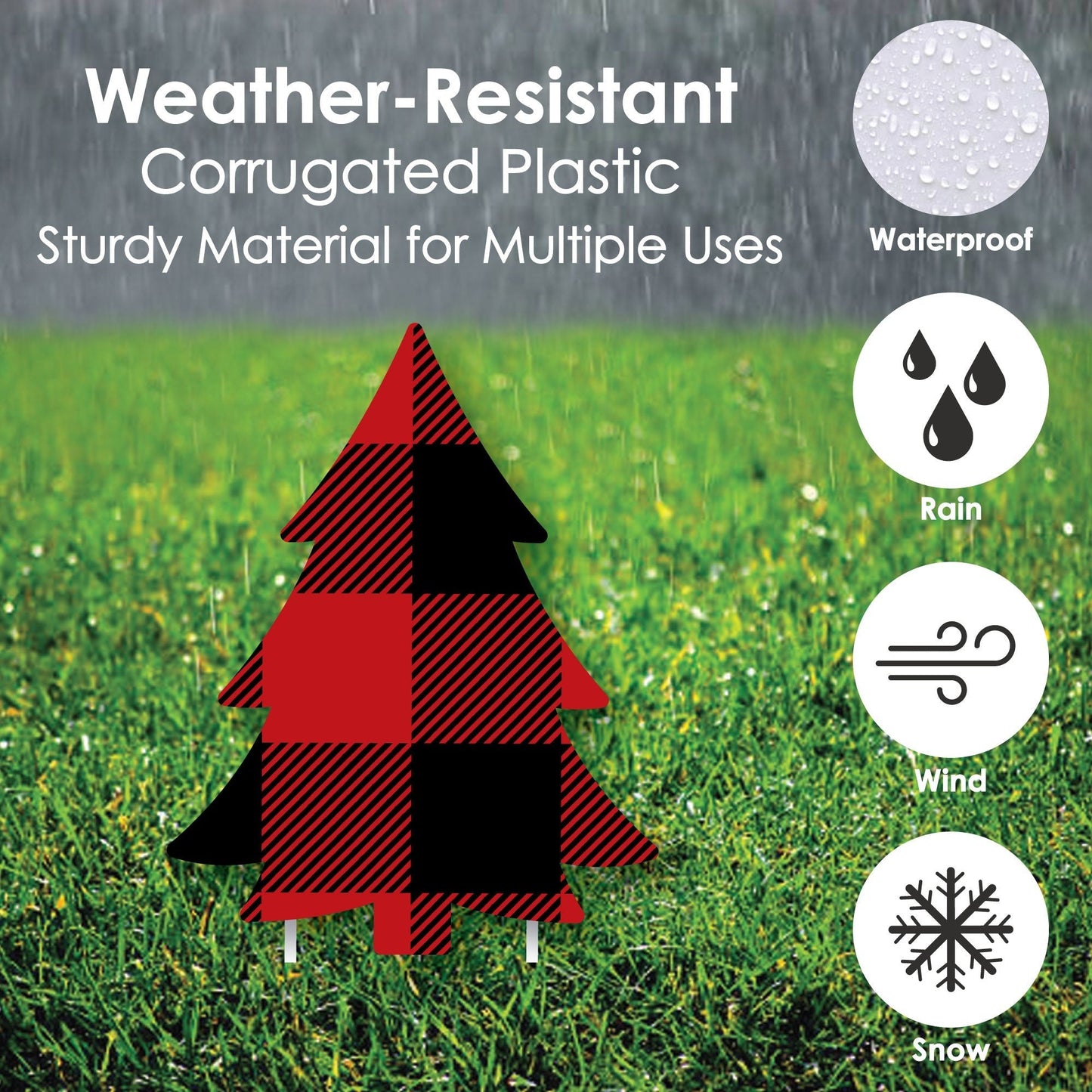 Holiday Plaid Trees - Lawn Decorations - Outdoor Buffalo Plaid Christmas Party Yard Decorations - 10 Piece
