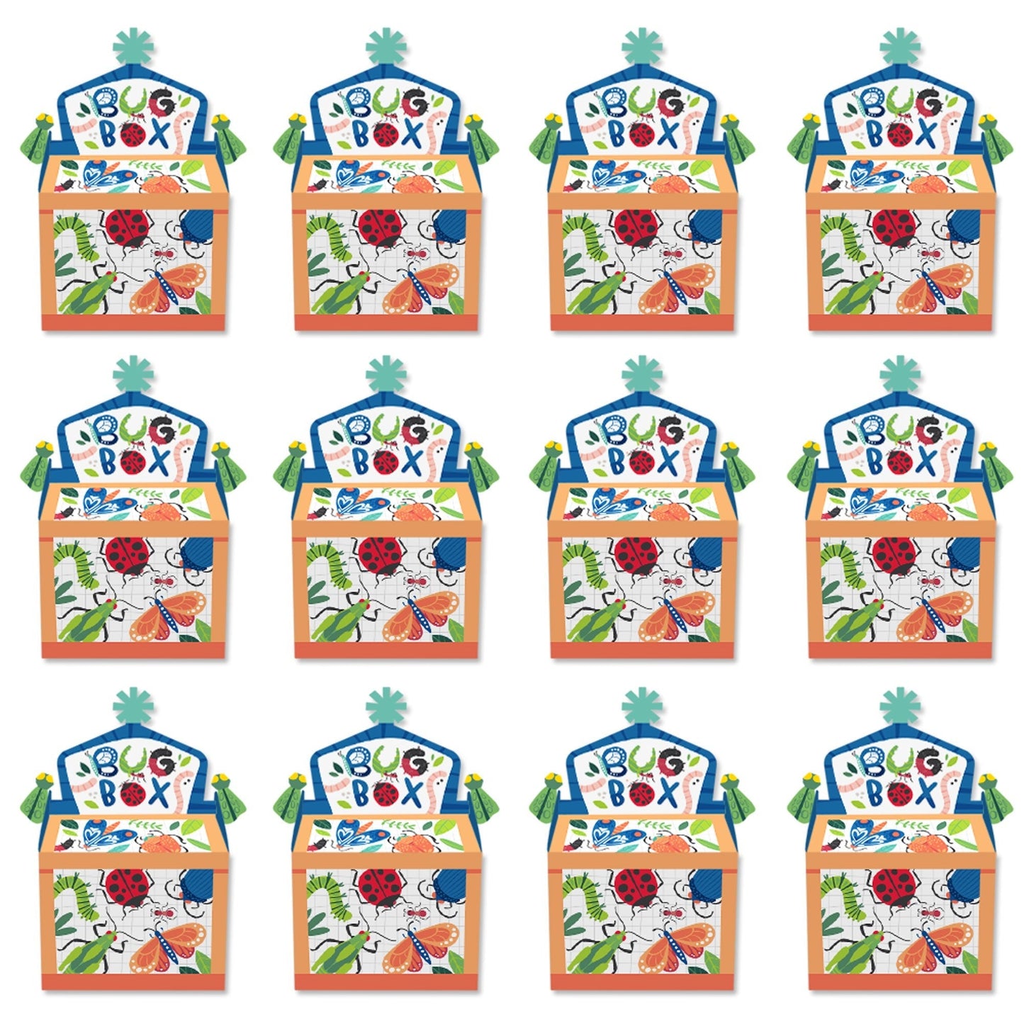 Buggin' Out - Treat Box Party Favors - Bugs Birthday Party Goodie Gable Boxes - Set of 12