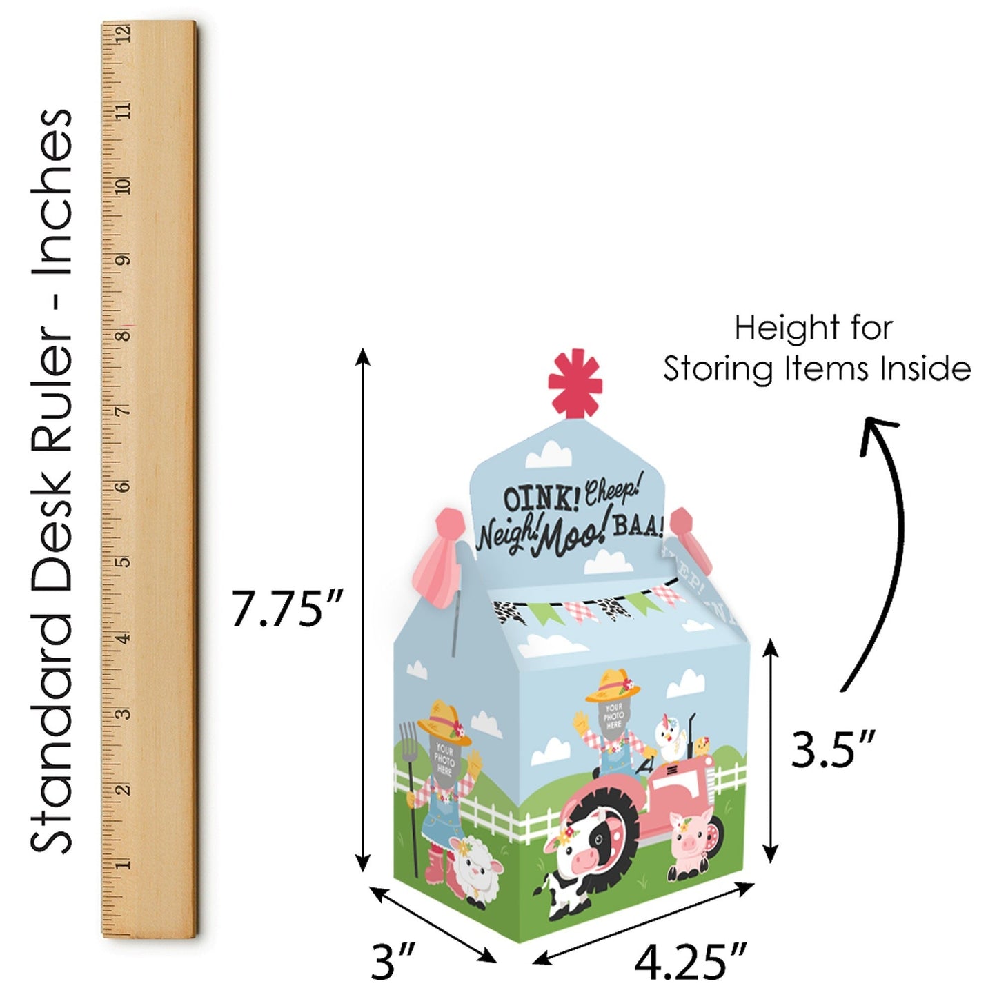 Custom Photo Girl Farm Animals - Pink Barnyard Birthday Treat Box Party Favors - Fun Face Goodie Gable Boxes - Set of 12