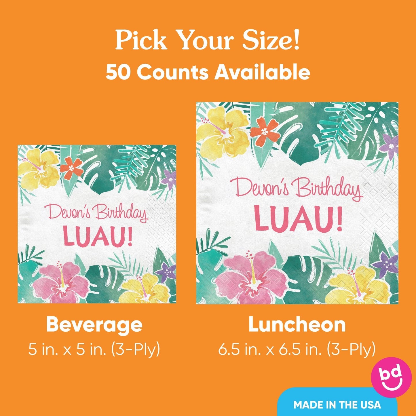 Custom Text Napkins - Hawaiian Luau
